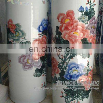 About 1 meter Tall Hand Painted Peony Chinese Flower Vases Cylinder Shaped