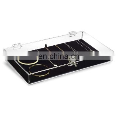 Acrylic Rectangular Jewelry Box with Lock Display Tray  for Watches Jewelry