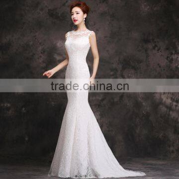 C71564A new fashion lady white lace wedding dresses woman long tail slimming shape wedding dress