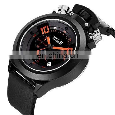 MEGIR 2004G Mens Chronograph Quartz Watch Clocks Military Army Sport Silicone Strap Men Watches