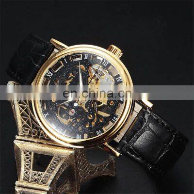 Sewor 605-1 Men Skeleton Automatic Mechanism Mechanical Watches Leather Strap Best Men Wrist Watch