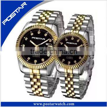 Two Tone Plating Steel Couple Watches Water Resistant