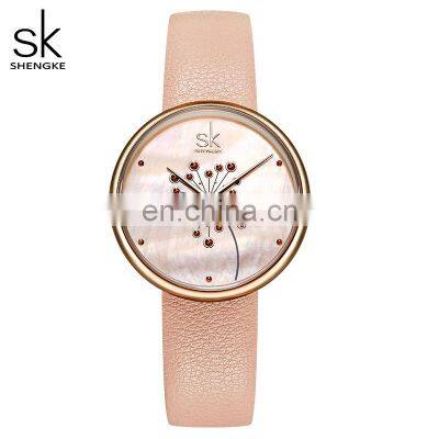 SHENGKE Fashion Lady Quartz Wristwatch Soft Leather Band Watch Popular Quartz Girls Watches K0113L