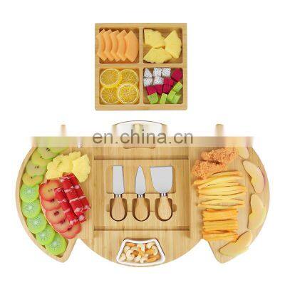 Bamboo Wood Charcuterie Board Cheese Cutting Serving Platter Board Set With Knife Set