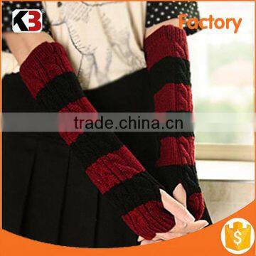 2015 customized winter knit striped arm warmer gloves