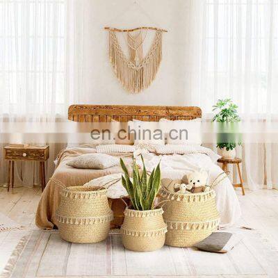 Handwoven Seagrass Belly Basket, Straw Clothes Basket Planter Basket Large Wholesale