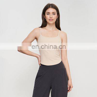 New Summer Sexy Ribbed Casual Strap Sports Built In Bra Fixed Pads Tank Top Soft Women Workout Gym Yoga Fitness Wear Clothes