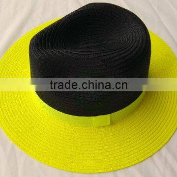 Yellow and Black Ladies Fancy Panama Hats For Summer