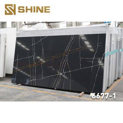 New Modern Design Calacatta Black Engineered Stone Artificial Quartz Slab Low Silicon Polish Surface Kitchen Countertop photo-5
