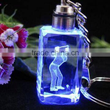 3d laser golf crystal key chain for souvenirs k9 crystal ker ring