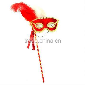 Red Feather Mask With Long Stick