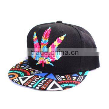 Wholesale Leaf Embroidery Printed Flat Brim Man Women Snapback Cap Cheap