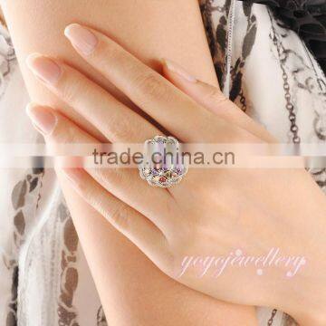 Different Colors Stone Ladies Flower Shape Gold Ring Design photo-6