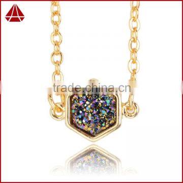 Peacock rainbow Druzy Drusy Necklace Geometric Jewelry Layering