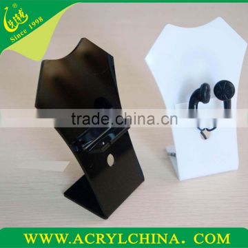 manufaturer direct sale white acrylic earphone holder with L-shape, black perspex earphone rack with 55*50*135mm