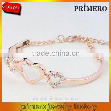 Fashion 18k Rose Gold Plated Three Heart Clear Austrian Crystal Bracelets & Bangles
