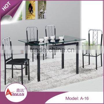 Foshan Modern Metal Base 9mm Thick Rectangle Black Lacquer Tempered Glass Dining Table for 4 Person photo-4