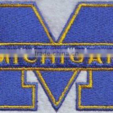 Letter M logos iron on patches embroidery plastic backing service company