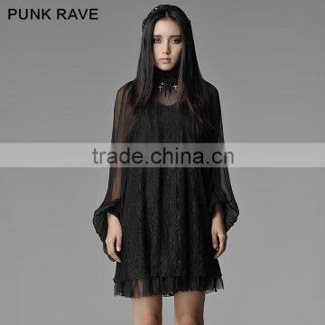 PY-017 PUNK fashion black loose lace long sleeves female blouse