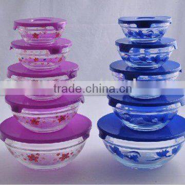 Glass bowl set with cover,5pcs bowl set