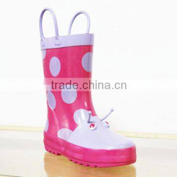 fancy dot printed animal design kids rain boots with handle,OEM rubber boots for children,high quality gum boots