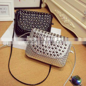 Manual Trendy Girls Long Strap pu Crossbody Bag With Shining Decoration