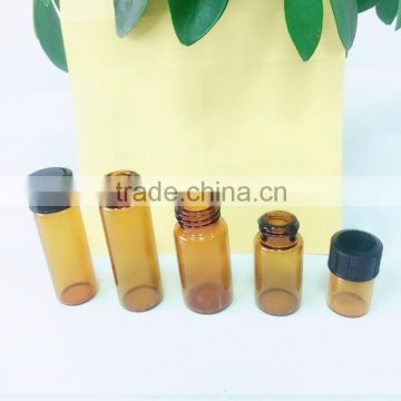 Amber tube glass bottles with black plastic cap