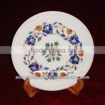 Lapiz Lazuli Marble Inlay Plate Pietra Dura Decorative Plate