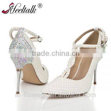 Pearls and rehinestone handmade modern ladies shoes