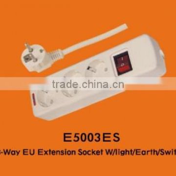 3-way 2 pin EU Standard Ground Light Switch Extension Socket