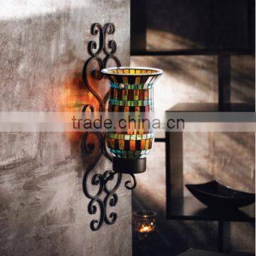 Mosaic Crackle Glass Wall Sconce Hurricane Candle Holder for Home Decor                        
                                                Quality Choice