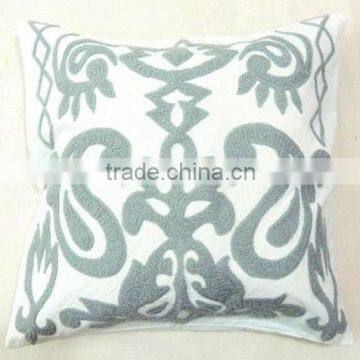 Chenille chain stitch embroidery cushion cover