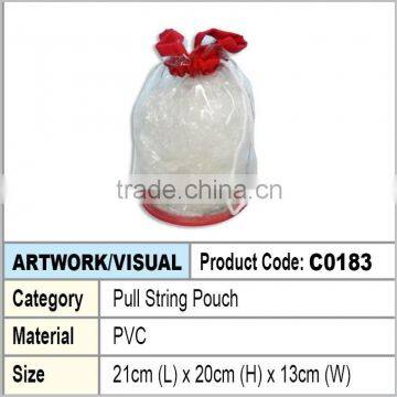 Transparent PVC Pull String Pouch with red piping