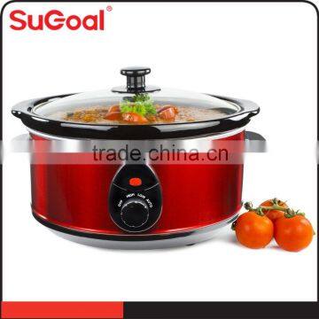 Red outer body ceramic slow cooker with GS ROHS certs