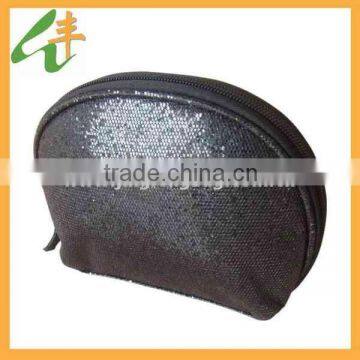 Women's fashion half round black sparkly clutch bag