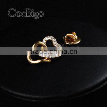 Fashion Jewelry Charming Rhinestone Heart Shape Cuff-Link Gold Silver Unisex Party Wedding Gift Promotion Apparel Accessories