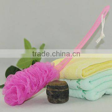 Promotional plastic long handle puff mesh bath sponge                        
                                                Quality Choice