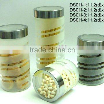 DS01I 4pcs frosted round glass jar with s/s lid