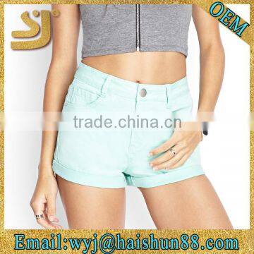 Stylish fancy classic cuffed wholesale women color girls sexy blue denim shorts