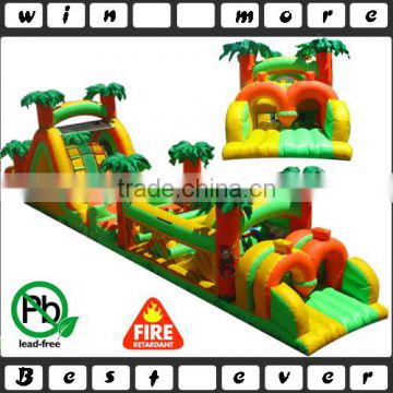 professional inflatable jungle obstacle course with slide, commercial grade inflatable interactive game