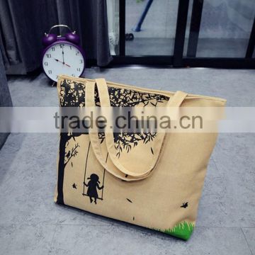 Custom Color Cartoon Canvas Tote Bag Women Handbags with Zipper Closure