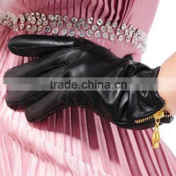 Real Leather Short Gloves Black Genuine Sheepskin zipper leather gloves