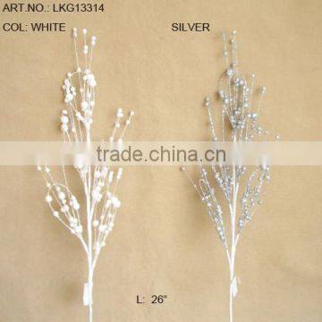 artificial glitter foam ball beaded branch spray for christmas home decoration