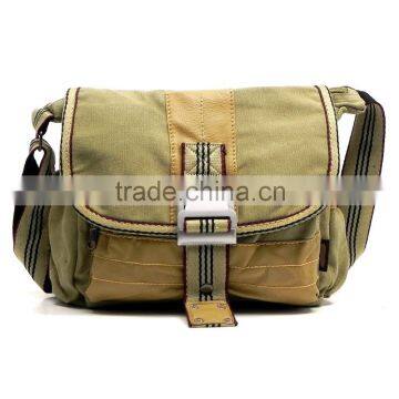 Vintage Leather Canvas College Student Shoulder Bag Trendy Messenger Bag