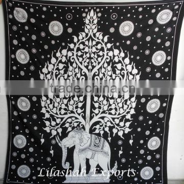 522-B Cotton Black & white Indian Tapestry Bedspread Bed cover Cubre cama algodon coton tenture celtique inde algadon colcha