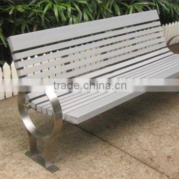 Outdoor wood bench with back and stainless steel park bench frame