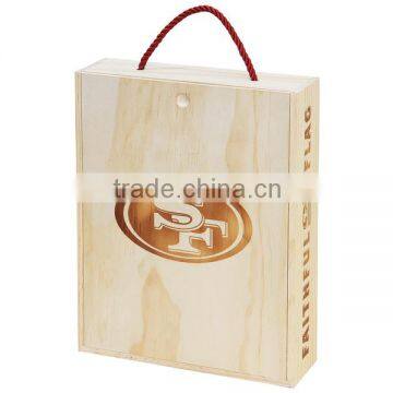 Wholesales Handmade Unfinished Pine Printing Logo Wooden 2 Bottles Wine Box photo-2