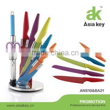 8pcs non stick coating knife set with acrylic block,colorful blade