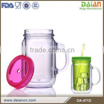 Promotion export rednect plastic mason jar with lid and straw