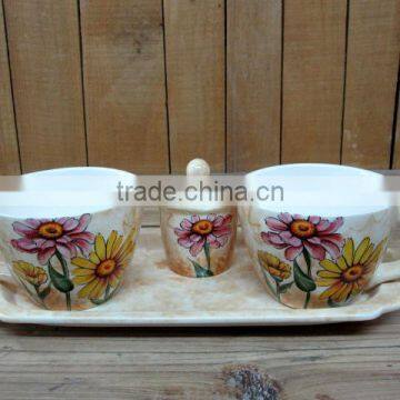 Wholesale handpaint daisy ceramic coffee cups and sugar pot set